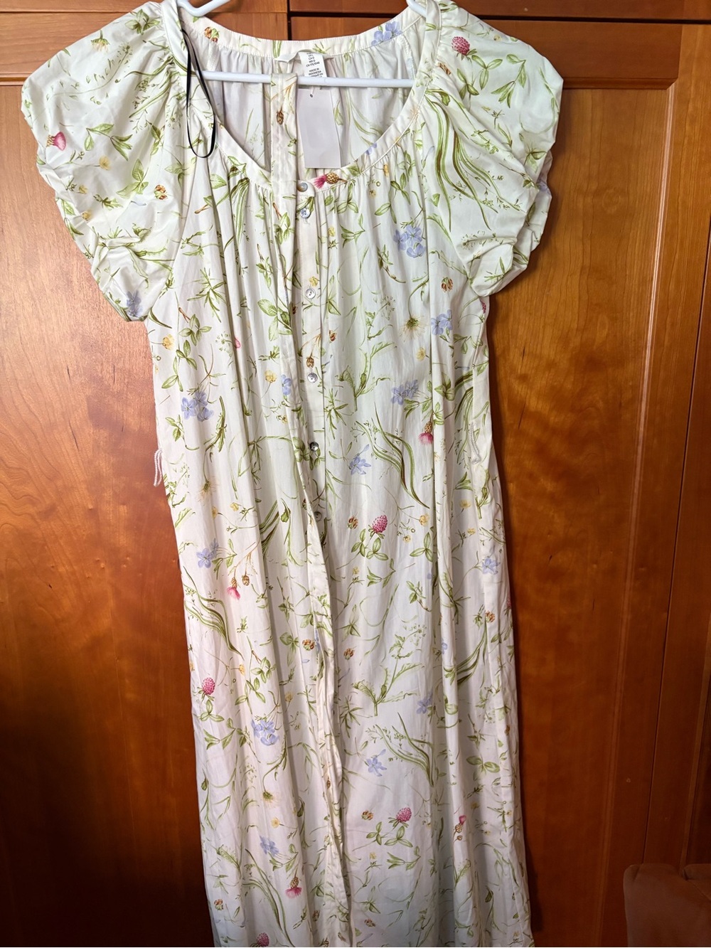 H&M Floral Button-Front Maxi Dress in Cream with Pastel Floral Print